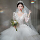 紅妝飾佳婚紗新娘2025新款法式在逃公主長袖宮廷風重工迎賓紗出門紗主紗 米白齊地款 S