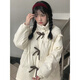 DXOT蝴蝶結白色加厚服女冬季新款甜美寬松學(xué)院風(fēng)加厚棉服外套小個(gè)子潮 米白色 M