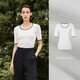 麥檬MM2023夏季新款天絲黑色條紋圓領(lǐng)修身顯瘦短袖T恤女5E5931942 白色5E5931941 M