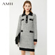 AMII女裝2025極簡(jiǎn)輕奢經(jīng)典針織連衣裙冬季新款翻領(lǐng)撞色格紋裙 黑白格 M 160/84A