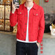 潮西登夾克男牛仔外套男韓版潮流秋天外穿上衣青少年帥氣衣男士紅夾克 紅色純色夾克 XL