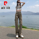 皮爾卡丹（pierre cardin）美式直筒工裝褲女夏季新款棉質(zhì)透氣高腰寬松顯瘦窄版闊腿休閑褲子 卡其長褲 M