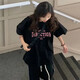 佘曼萊純棉短袖t恤女夏季慵懶風(fēng)美式復(fù)古寬松圓領(lǐng)半袖體恤上衣服學(xué)生潮 黑色 XL