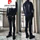 皮爾卡丹品牌男裝牛仔套裝男韓版修身潮流夾克青年衣褲帥氣一套衣服外穿春 黑色 L 170