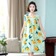 iosn棉綢女睡衣新款夏媽媽睡裙中長(cháng)款無(wú)袖連衣裙人造棉家居服洋氣 綠底檸檬果 3XL 125-148斤