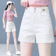 玥芙依（yuefuyi）短褲牛仔高腰顯瘦熱褲外穿女裝四分短褲薄款 白色 L (28) 腰圍2尺1 建議100-109斤
