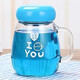 福時(shí)記帶蓋花茶杯辦公家用過(guò)濾泡茶玻璃水杯 藍色