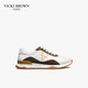 未畢（VICKI BROWN）法國未畢男鞋時(shí)尚拼接休閑皮鞋舒適男士刺繡鞋子 白棕 41