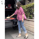 可茵（Keyin）休閑褲女裝2025年女夏新款套裝女減齡小個子穿搭百搭九分牛仔褲子 紫粉襯衣+牛仔褲 L