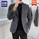 羅蒙秋冬毛呢西裝男外套短款韓版修身休閑西服領(lǐng)毛呢大衣男 M14深灰色 XL