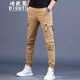 迪歐圖 高端輕奢潮牌男士工裝褲韓版時(shí)尚修身小腳褲子男潮個(gè)性百搭潮流多口袋拼接收腳口運動(dòng)休閑褲束腳長(cháng)褲 JW-3655土黃色 28碼(腰圍2尺1)