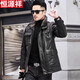 恒源祥頭層牛皮真皮皮衣男派克服中長(cháng)款翻領(lǐng)羊毛內膽皮毛一體外套加絨 黑色 2XL