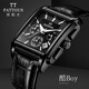 百陀士【多功能方形表】男款腕表石英機芯防水50米真皮表帶男士手表 時(shí)尚酷Boy【全黑色】