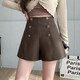 瑤益短褲女2025秋冬新款韓版雙排扣短褲子女高腰時(shí)尚包臀褲顯瘦外穿 咖色 XL
