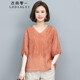 衣典零一（LEDIALYI）2024夏季女裝新款時(shí)尚寬松百搭苧麻短袖t恤女顯瘦遮肚子半袖上衣 磚紅色 L（建議120-132斤）