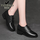 富貴鳥(niǎo)黑色皮鞋女真皮中跟粗跟深口單鞋女春季新款職業(yè)工作鞋西裝工裝鞋 黑色 37