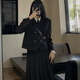 白展唐衣服女大學(xué)生正裝小個(gè)子套裝兩件套春秋季西裝長(cháng)裙高中學(xué)院風(fēng)日系 黑色兩件套 L