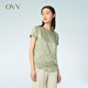 OVV春夏熱賣(mài)女裝二醋酸透氣垂感光澤感圓領(lǐng)短袖上衣 深綠（凈色）06 XS