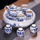 聚均閣功夫茶具家用辦公茶水分離泡茶器景德鎮(zhèn)青花茶具陶瓷茶杯茶盤套裝 蝶戀花（雙層隔熱帶托盤) 禮盒裝