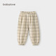 babylove嬰兒褲子夏季薄款純棉紗布寶寶褲子小童防蚊褲束腳褲燈籠褲休閑褲 格紋 90 cm