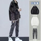 gxmy【三件套】牛仔夾克外套男士套裝秋季衣服男裝潮流寬松一套穿搭配 腰果黑外套+白T+灰牛仔 XL