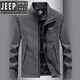 JEEP SPIRIT2025夾克男春秋季休閑立領(lǐng)百搭黑色外套工裝修身大碼男裝 深灰色 2XL
