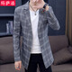 瑪薩洛男士秋季薄款小西服青少年韓版修身中長(cháng)款格子西裝男裝外套潮風(fēng)衣 藍色 185/XXXL