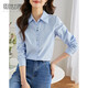 熙世界（sllsky）藍色襯衫女長(cháng)袖2025春裝新款通勤花卉刺繡職場(chǎng)風(fēng)OL純棉襯衣 灰藍色 S