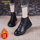 潮讀（Chaodu）真皮馬丁靴女2025秋季新款單靴復古短靴英倫風(fēng)皮靴皮鞋靴子馬丁鞋 黑色【加絨款】100%頭層牛皮 38