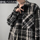 SIJIAN黑白格子小香風(fēng)外套男ins潮春秋感炸街男裝oversize毛呢夾克 黑色 XL