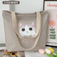 雨凡帆布包女單肩大容量托特包可愛(ài)學(xué)生手提布袋高中拎書(shū)袋時(shí)尚媽咪包 灰色粉嫩貓咪 1