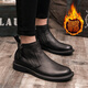 馬丁靴男短靴牛皮圓頭拉鏈皮靴中幫男靴潮流韓版復古靴子男英倫風(fēng) 黑色加絨款 42