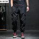 BORURZ 春秋季休閑褲男彈力寬松工裝束腳加肥加大碼胖子褲子哈倫長(cháng)褲潮 黑色(中厚/四季可穿) 2XL適合(170-190)斤