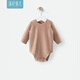 湯尼倍兒嬰兒衣服春秋季包屁衣新生兒長(cháng)袖睡衣男女寶寶三角外出爬服哈衣服 杏色 59cm