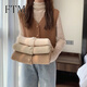 斐特瑪春秋款網(wǎng)紅v領(lǐng)針織馬甲女裝開(kāi)衫外搭小背心疊穿毛衣坎肩馬夾外套 深駝 S