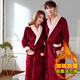 瓊瑛法蘭絨情侶睡袍女士浴袍春秋冬季珊瑚絨睡衣加厚浴衣家居服 1902酒紅女酒紅一件 M
