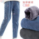 多妙屋女童加絨牛仔褲兒童加厚黑色褲子春秋外穿韓版大童老爹褲秋裝 【加絨】愛(ài)心/深藍3666 160