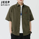 JEEP SPIRIT吉普短袖襯衫男夏季韓版襯衣男士工裝休閑上衣寬松男裝 軍綠 XL 