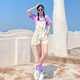 深妍色2025年夏季純棉短袖團(tuán)體多人聚會旅游演出服閨蜜姐妹背帶褲套裝女 套裝：淺紫色T恤【背帶褲+鏡襪】 S 【上衣S碼+背帶褲M碼】