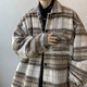 POUM小香風加厚外套男2023春秋設(shè)計感潮牌寬松保暖格子夾克春季外套男 WJS-W2023卡其色 XL