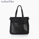 LUXUNTIKA小眾設計豎款托特包男 尼龍配真皮手提包男女大容量牛津布單肩包 黑色  豎款