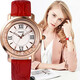 時(shí)光一百（TIME100）手表女靈動(dòng)閃耀腕表羅馬刻度漆真皮防水圓形女士手表女神節送女友 典雅紅色