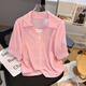 VEOX2025年新款夏裝短袖雪紡上衣女裝時(shí)尚假兩件條紋襯衫洋氣小衫夏季 粉色 M 建議(95-105斤)