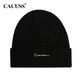 CACUSS羊毛毛線(xiàn)帽男士雙層加絨加厚保暖護耳帽翻邊冬季針織帽子男Z0079 Z0339黑色白字