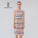 名師路條紋印花連衣裙春秋裝新款淑女無(wú)袖打底裙修身顯瘦a字裙 2N2120963粉色條紋印花10 XL