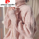 皮爾卡丹（pierre cardin）品牌女裝時(shí)尚高領(lǐng)套頭麻花毛衣女春秋2025新款溫柔慵懶風(fēng)寬松復古 粉色 常規 M