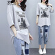 艾珠兒休閑褲女裝套裝女2025夏季新款韓版牛仔寬松休閑夏天兩件套套裝褲 灰色 L