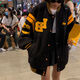 月袖棒球服女秋冬加厚2021年新款加絨衛(wèi)衣外套學(xué)生寬松BF原宿韓版美式 黑色 加絨保暖秋冬穿 L 110-125斤左右
