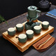 億凱鑫功夫茶具套裝石磨創(chuàng)意懶人防燙自動茶具泡茶器整套茶壺茶杯竹茶盤 綠陶石磨自動茶具+竹盤