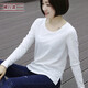 橫行道2024新款女裝春裝韓版竹節棉寬松長(cháng)袖圓領(lǐng)T恤打底衫開(kāi)叉上衣 白色(95棉) 4XL